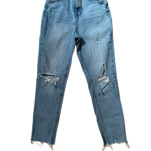Casual Blue Distressed Ankle Jeans
